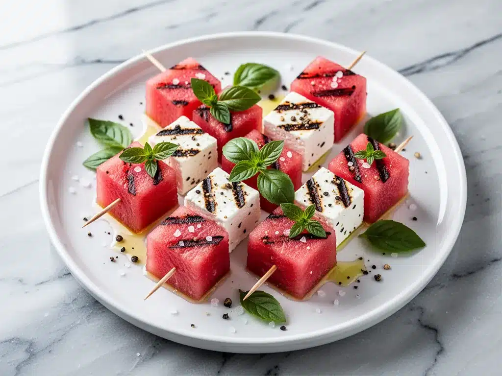 Grilled Watermelon Feta Skewers: 5-Min Easy Labor Day Appetizer 4 Grilled Watermelon Feta Skewers preparation steps