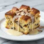 old-fashioned bread pudding with vanilla sauce - featured image