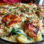 creamy spinach artichoke chicken skillet for one - featured image