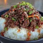 easy sticky korean ground beef bowls - featured image