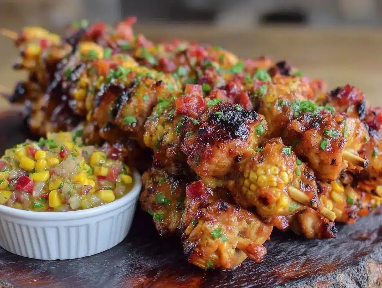 Grilled BBQ Chicken Skewers with Sweet Corn Salsa 4 Grilled BBQ Chicken Skewers preparation steps