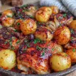 one pan garlic butter chicken and potatoes - featured image