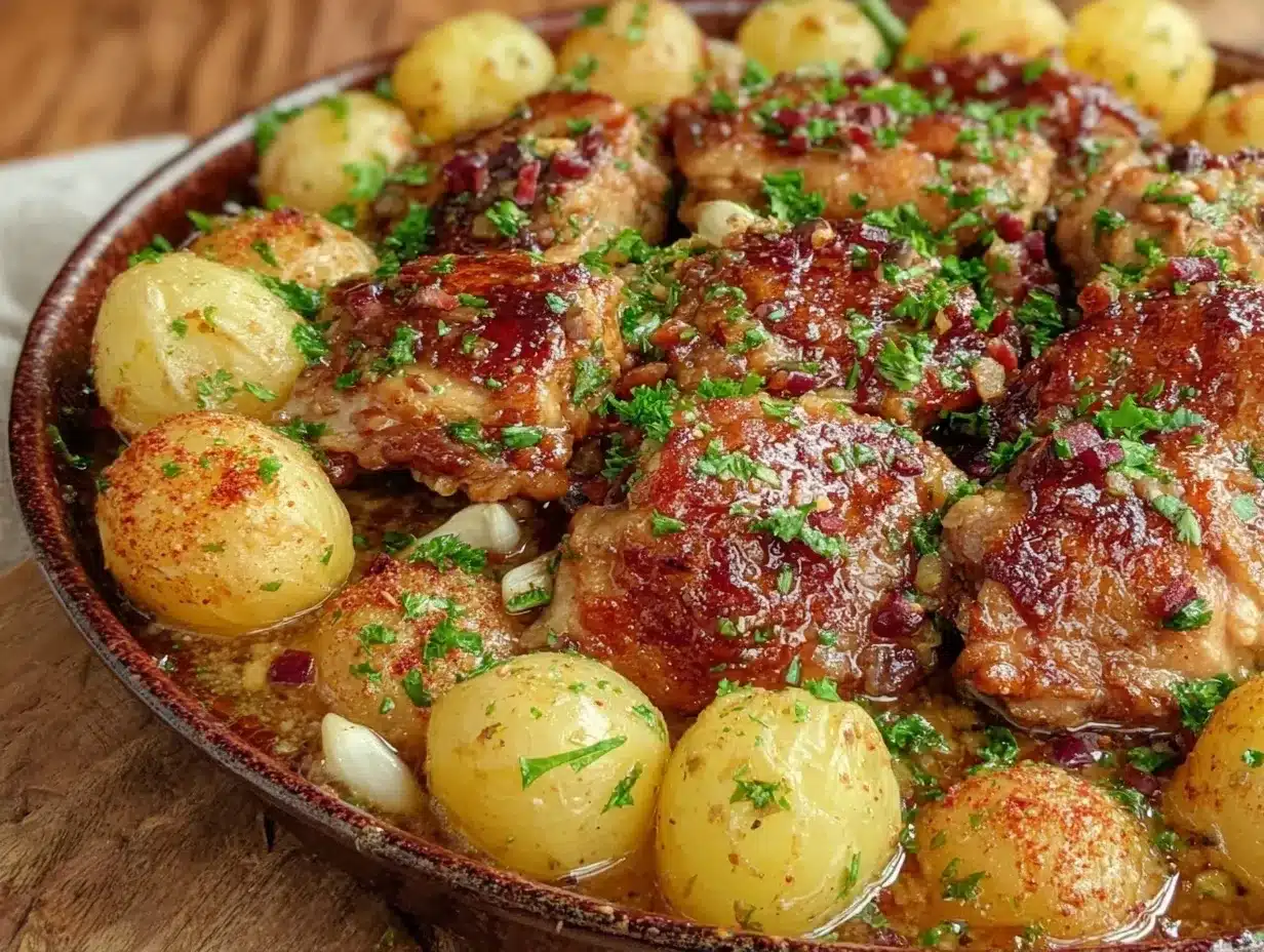 One-Pan Garlic Butter Chicken and Potatoes: Budget-Family Dinner 4 one pan garlic butter chicken and potatoes preparation steps